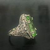 Mint-Green Baguette Filigree Art Deco Ring