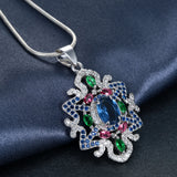Multicolor CZ Ornate Flower Pendant Necklace