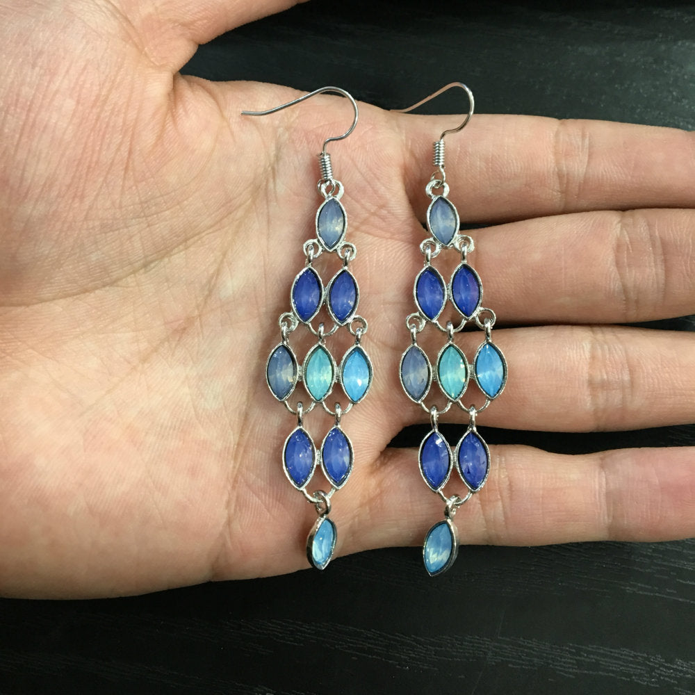 Blue Marquise CZ Cascade Drop Earrings