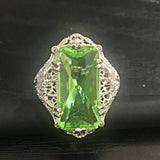 Mint-Green Baguette Filigree Art Deco Ring