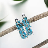 Aqua-Blue CZ Cluster Hoop Earrings