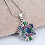 Multicolor CZ Ornate Flower Pendant Necklace