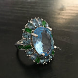 Aqua Oval CZ Petal Halo Ring