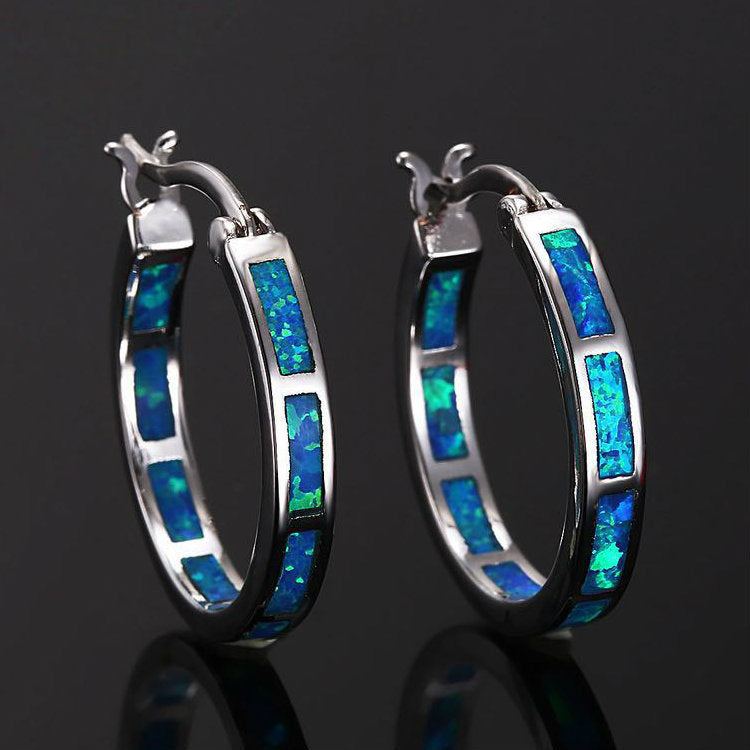 Blue Opal-Look Inlay Hoop Earrings