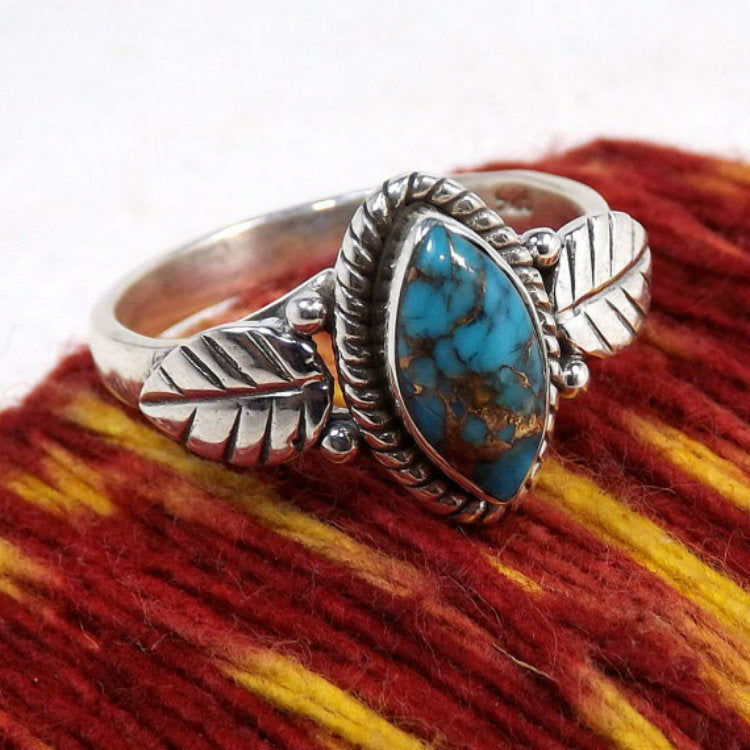 Turquoise-Look Marquise Leaf Shoulder Ring