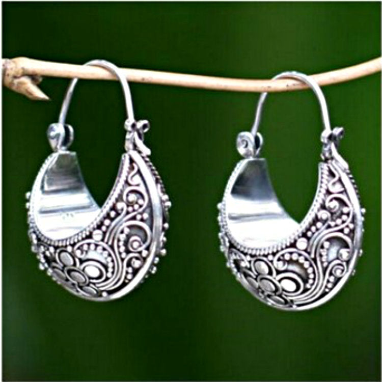 Filigree Crescent Basket Hoop Earrings