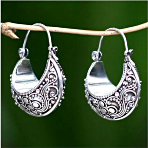 Filigree Crescent Basket Hoop Earrings