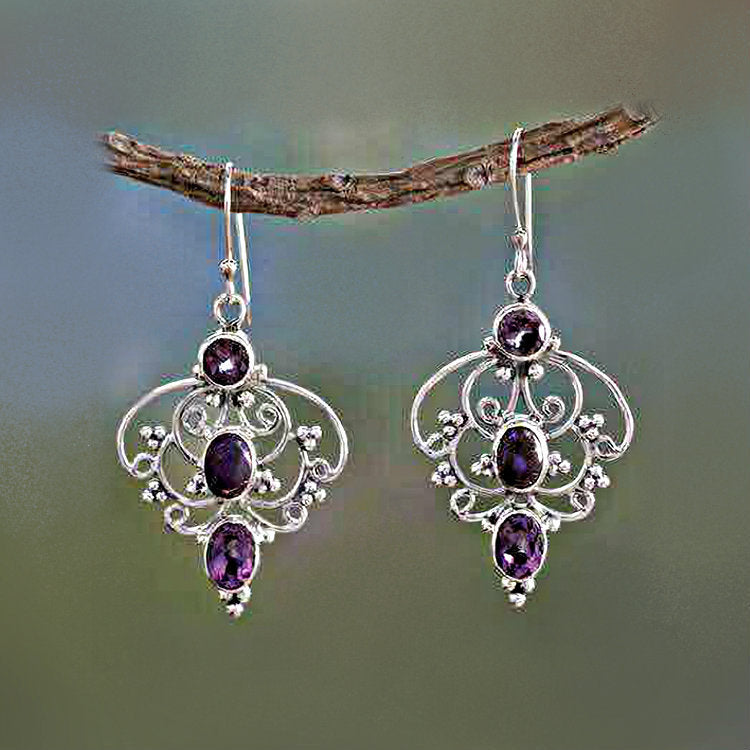 Purple CZ Filigree Chandelier Earrings