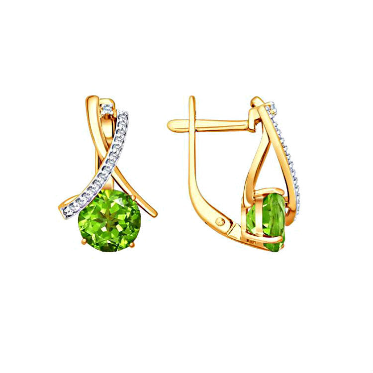 Green Round CZ Crossover Lever-Back Earrings