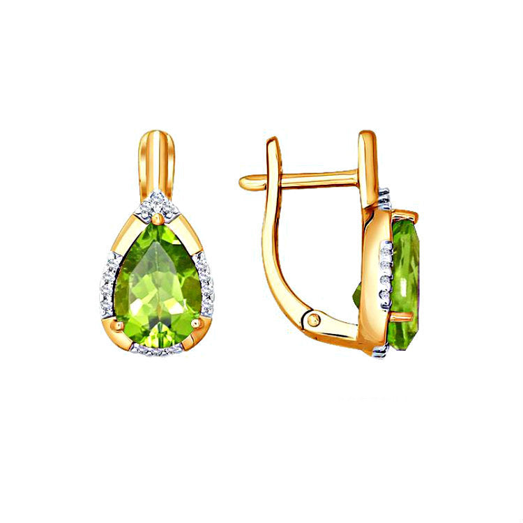 Peridot-Green CZ Pear Halo Huggie Earrings