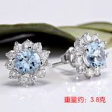 Light Blue CZ Flower Cluster Stud Earrings