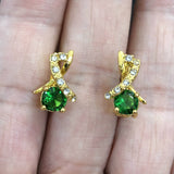 Green Round CZ Crossover Lever-Back Earrings