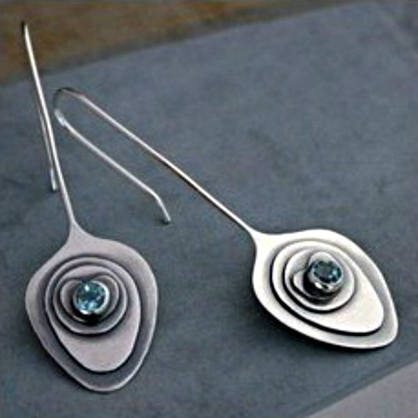 Blue CZ Layered Leaf Threader Earrings