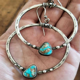 Turquoise-Look Hammered Large Hoop Earrings