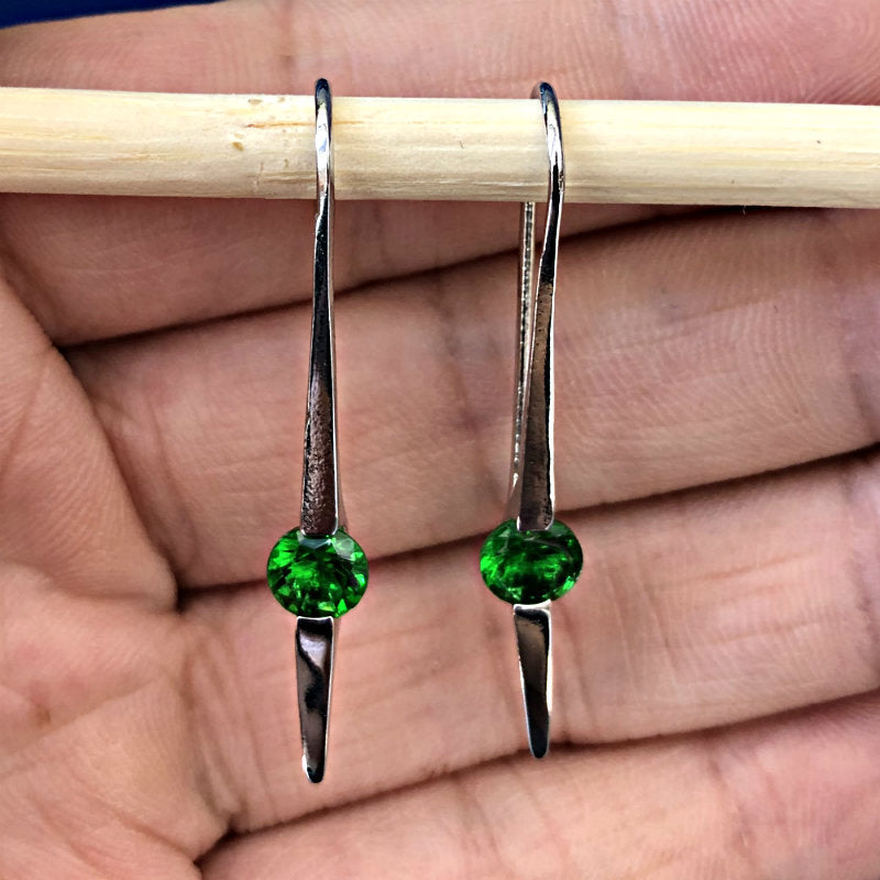 Emerald-Green CZ Spike Hook Earrings