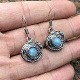 Green Turquoise-Look Swirl Disc Hook Earrings