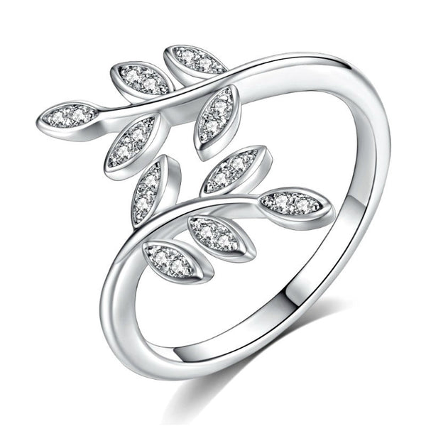 Silver Pave CZ Leaf Vine Open Ring