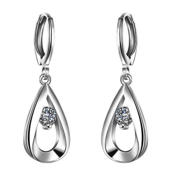 Open Teardrop Clear CZ Drop Earrings