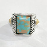 Turquoise-Look Square Sun Signet Ring