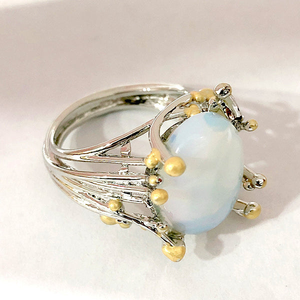 Moonstone-Look Oval Wire Branch Ring