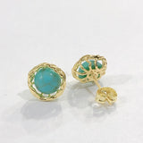Turquoise-Look Cabochon Gold-Tone Stud Earrings