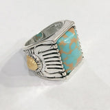 Turquoise-Look Square Sun Signet Ring