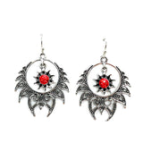 Garnet-Red CZ Sunburst Filigree Hoop Earrings