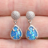 Blue Opal-Look Teardrop Dome Stud Earrings
