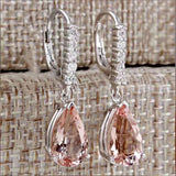 Pink Pear CZ Pave Lever-Back Drop Earrings