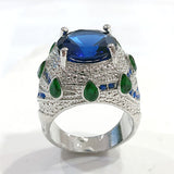 Sapphire-Blue Oval CZ Emerald-Accent Dome Ring