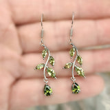 Purple CZ Vine Leaf Drop Earrings
