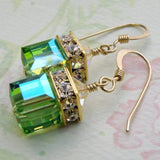 Green Cube Crystal Rondelle Drop Earrings