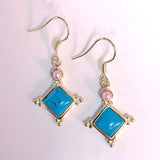 Turquoise-Look Rhombus Gold-Tone Drop Earrings