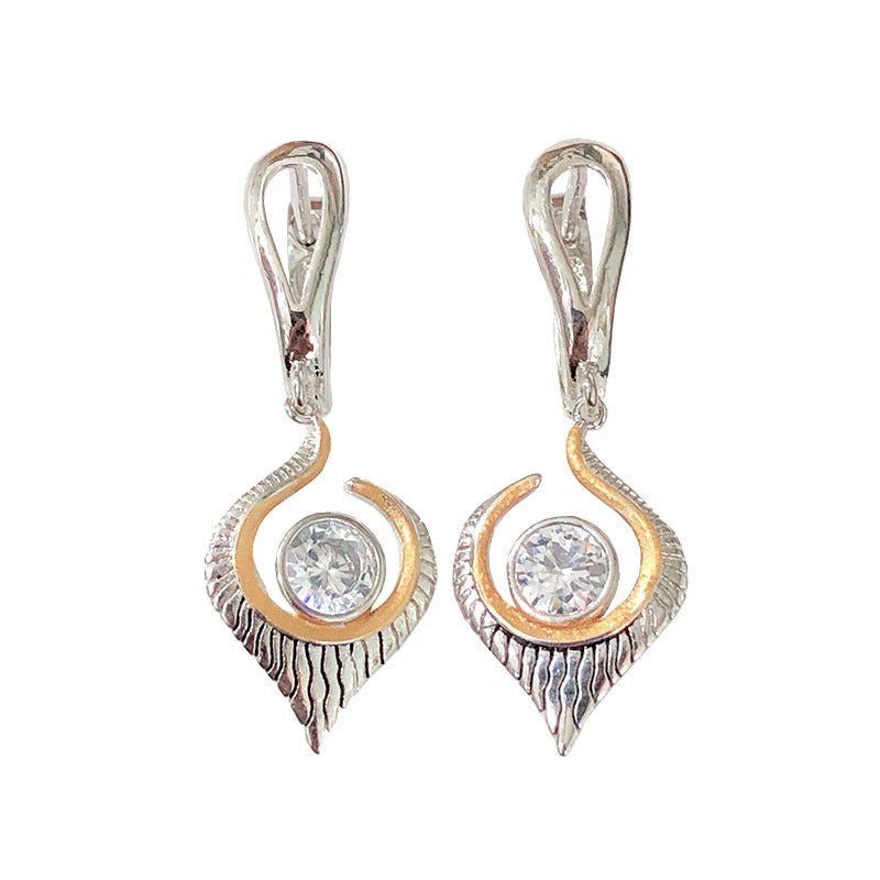Round CZ Two-Tone Flame Drop Earrings