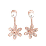 Pearl-Look CZ Daisy Flower Drop Earrings