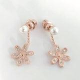 Pearl-Look CZ Daisy Flower Drop Earrings