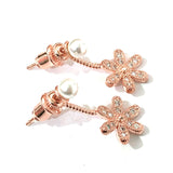 Pearl-Look CZ Daisy Flower Drop Earrings