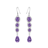 Purple CZ Linked Teardrop Dangle Earrings