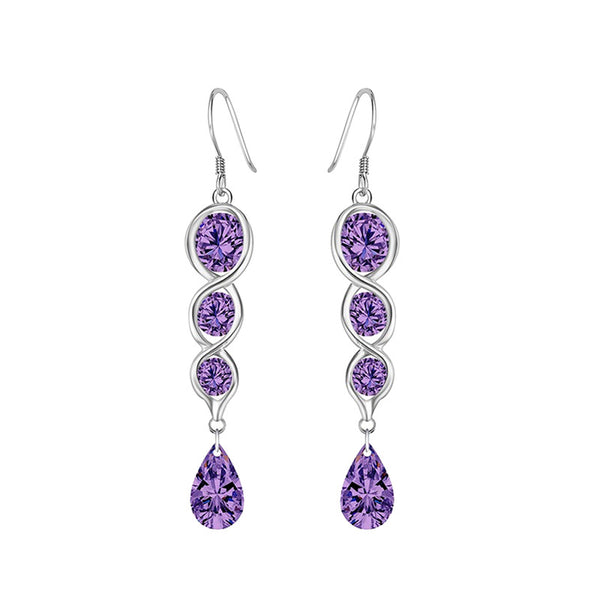 Purple CZ Linked Teardrop Dangle Earrings