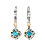Aqua Round CZ Antique Medallion Drop Earrings