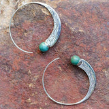 Turquoise-Look Bead Engraved Crescent Hoop Earrings