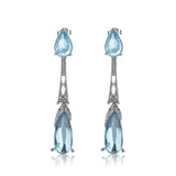 Aqua Pear CZ Long Drop Earrings