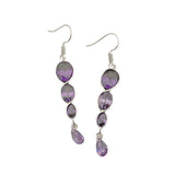 Purple CZ Linked Teardrop Dangle Earrings