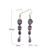 Purple CZ Linked Teardrop Dangle Earrings