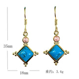 Turquoise-Look Rhombus Gold-Tone Drop Earrings