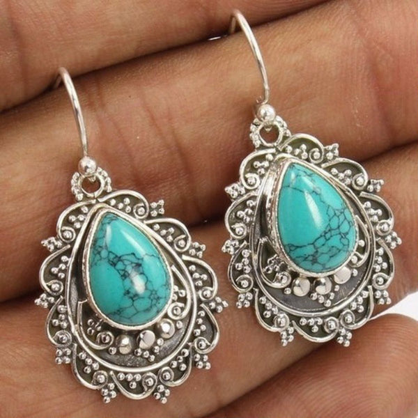 Turquoise-Look Teardrop Beaded Filigree Earrings