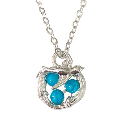 Turquoise-Look Bird Nest Pendant Necklace