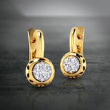 Gold Pave CZ Cluster Disc Huggie Earrings