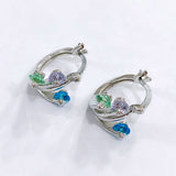 Multicolor CZ Peacock Fan Hoop Earrings