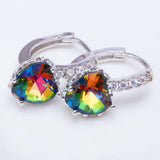 Rainbow Mystic CZ Heart Huggie Earrings